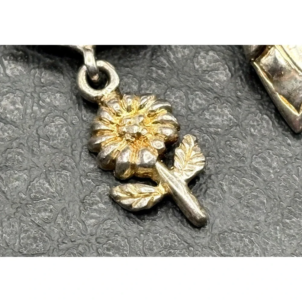 VTG Sterling Silver Garden Tool LADYBUG SHOVEL Sunflower Dangle Charm Brooch